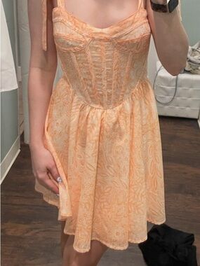 Peach Mini Dress with Corset Bodice